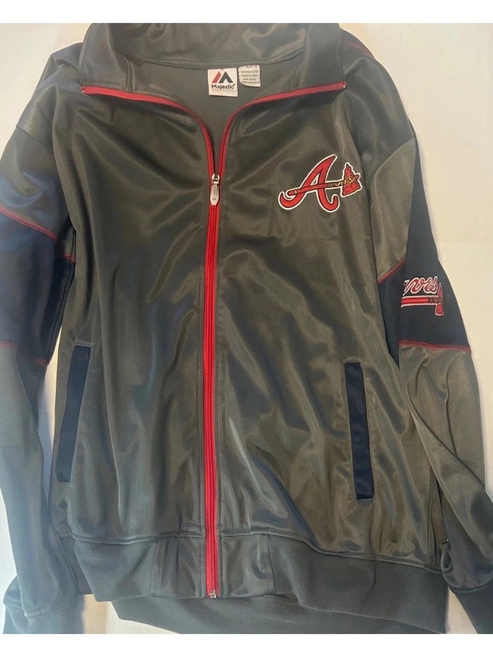 Majestic Gray & Red Atlanta Braves Track Jacket